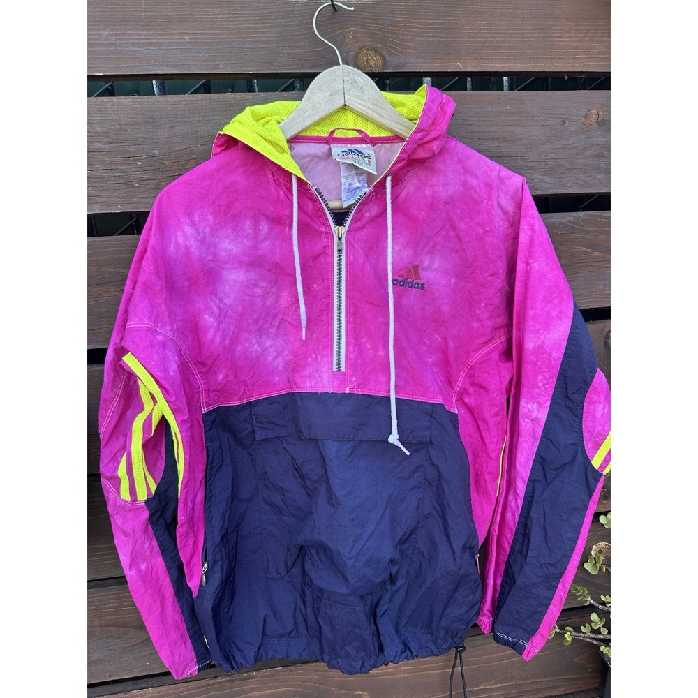 *Vtg Adidas 3 Stripe Half Zip Windbreaker Color Block Size Medium